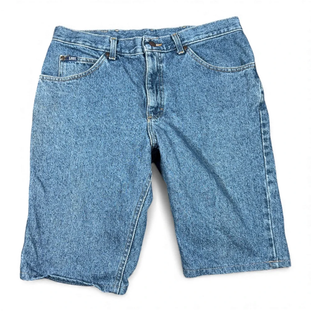 Vintage Lee Jean Shorts Mens 34 Blue Medium Wash Cut Off Hemmed Denim Dad 90s